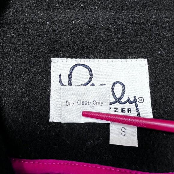 Lilly Pulitzer Wool Pea Coat SIZE Small Black Pink Lining Jacket Pockets - Picture 4 of 12